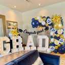 Graduation Balloon Arch Garland Kit 2025, 18" 10" Blue Gold Balloons with Congrats Grad Banner 32" 2025 Foil Balloons for Class of 2025 Party Decorations High School College Celebrations