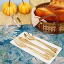 Morejoy 175PCS Thanksgiving Plastic Plates, Blue Gold Thanksgiving Dinnerware Sets Include: 25Dinner Plate, 25 Salad Plate, 25 Silverware Set, 25 Napkins, Fall Plates Disposable for thanksgiving Day