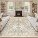 zesthome 8x10 Area Rugs - Stain Resistant Washable Rug for Living Room, Non-Slip Backing Large Area Rug with Ultra-Thin Low Pile for Bedroom, Vintage Home Decor
