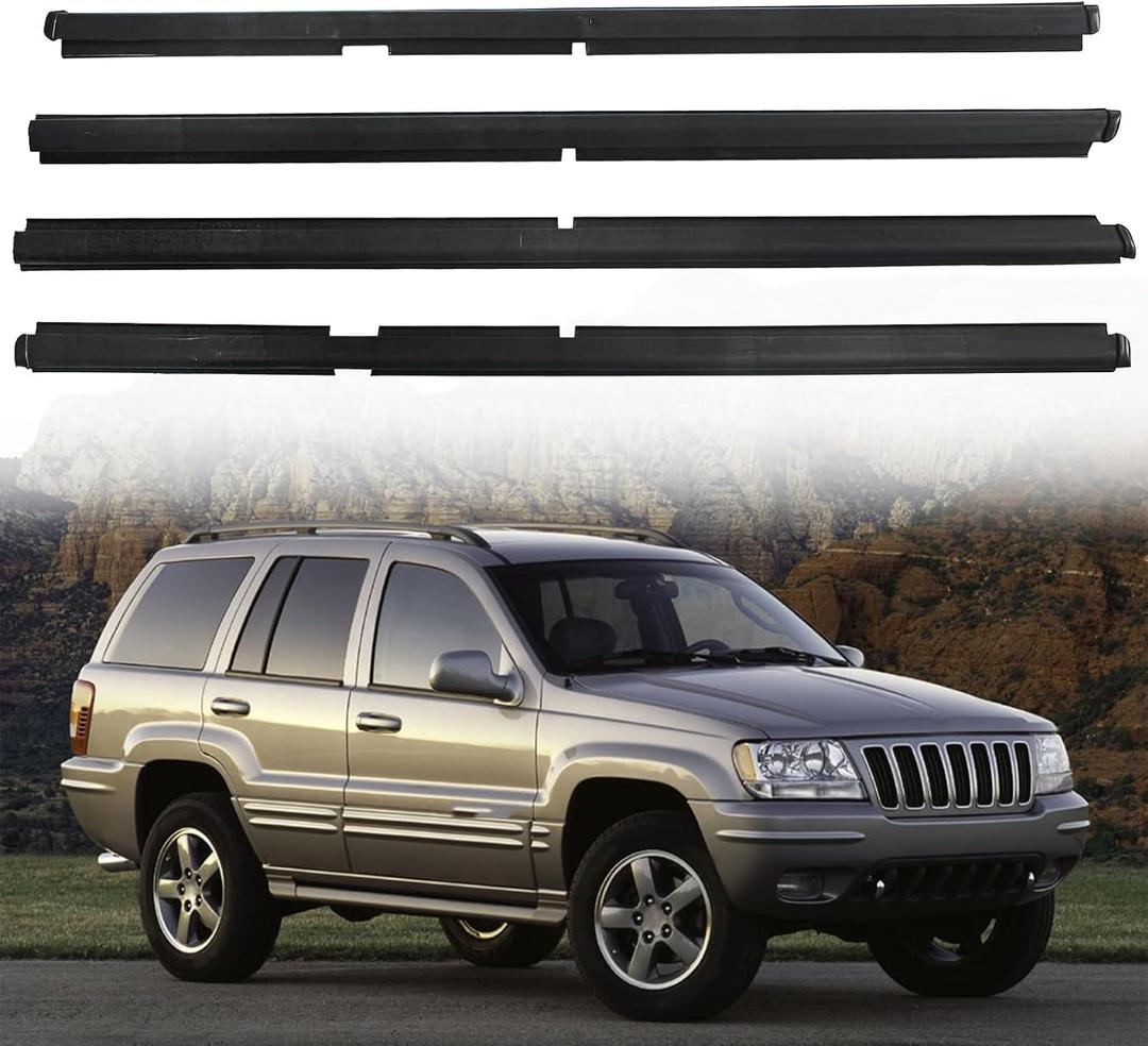Car Outer Door Window Sweep Molding Trim Weatherstrip Seal Belt Compatible with Jeep Vehicle 1999-2004 Grand Cherokee, Replace#55135879AF 55135878AF 55135890AF 55135891AF