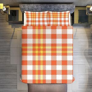Orange Alternating Grid Plaid 3 Pieces Bedding Set Twin/Full/Queen/King Size Comforter Set 86"x70" Includes 1 Comforter, 2 Pillow Shams for Kids Women Men