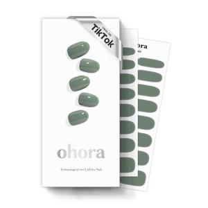 ohora Semi Cured Gel Nail Strips (N Cream Leaf) - Green, Solid, Works with Any UV/LED Lamps, Salon-Quality, Long Lasting, Easy to Apply & Remove - Includes 2 Prep Pads, Nail File & Wooden Stick