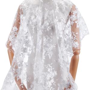 MAYJOYDIY 1 Yard 51 Inch Width White Flower Mesh Lace Fabric Floral Leaves Embroidered Lace Trim Fabrics Vintage Wedding Accessories Tulle for DIY Wedding Dresses Half Skirt Dress Curtains