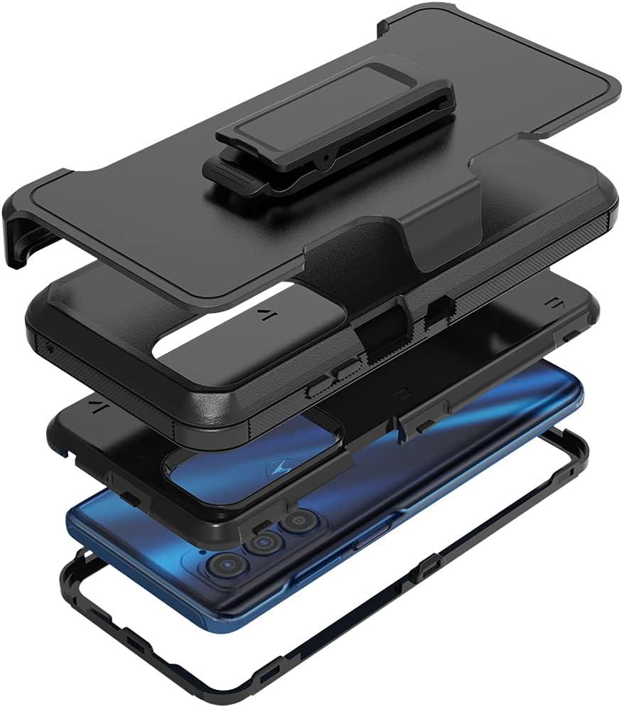 Compatible with Motorola Edge 2021/Edge 5G UW 2021 Case,Heavy Duty Rugged Shockproof Full Body Protection Kickstand Case with Belt Clip Holster for Motorola Edge 2021 Phone (Black)
