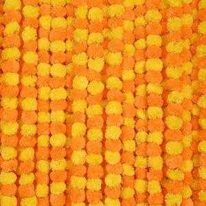 5 Feet Indian Marigold Garland for Decoration, Artificial Marigold Flowers for Diwali Halloween Day of Dead, Da de Los Muertos, Indian Wedding Flower Decoration (Yellow & Mango)