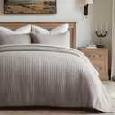EVERGRACE 100% Cotton Cross Stitch 3-Piece Quilt Set, King, Taupe