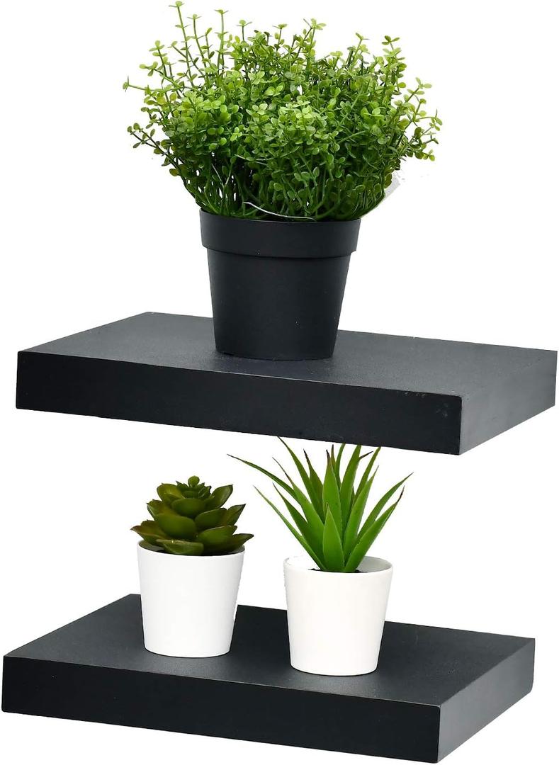 WELLAND Set of 2 Floating Shelves Wall Mounted Shelf, for Home Decor with 8" Deep (Black, 10 inch)