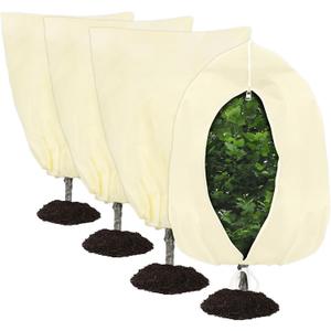 4-Pack Plant Covers Freeze Protection, Round Frost Blankets for Outdoor Plants (32"x48")  Winter Plant Covers, 2.4oz/yd Frost Cloth Plant Protection for Trees, Shrubs & Potted Plants (Beige)