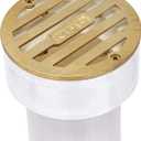 NDS 909B*, 3-Inch Round Grate with Collar, Connects to 2-Inch Drain Pipe and 3-Inch Drain Fittings, for Small Lawns, Landscaping and Patios, White Plastic and Satin Brass, Pack of 1