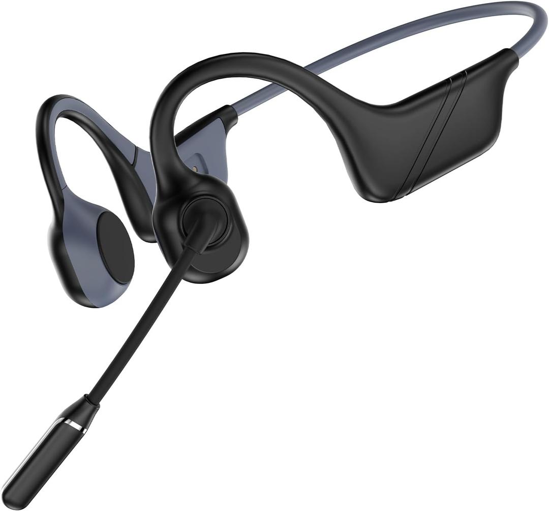 Bone Conduction Headphones with AI Noise-Canceling Mic, Double-Tap Mute, Bluetooth 5.4 Dual Device, Open-Ear Safe for Truck Drivers, All-Day Comfort & Clear Calls for Work,Meetings,Online Class(BLACK