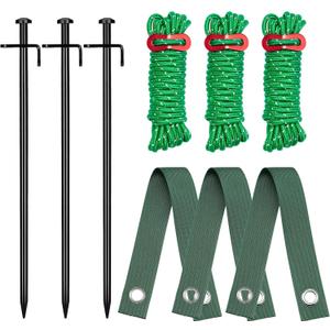Kingsyard Heavy Duty Tree Stake Kit, 3 Pcs 12 Inch Steel Tree Stakes and Supports for Leaning Young Trees Straightening Kit, Large Inflatable Stakes Set, 6Pcs Straps & 6Pcs 13ft Anchor Ropes
