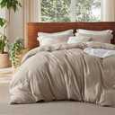 Bedsure 100% Washed Cotton Duvet Cover King Size - Khaki Minimalist Cotton Duvet Cover Linen Like for All Seasons - GentleSoft™ Plain Simple Bedding, 3 Pieces (Khaki, King, 104"x90")