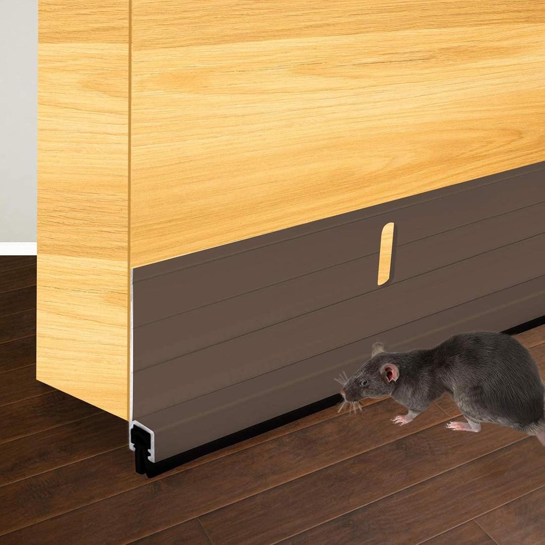 Metal Door Draft Stopper, 43.5 Inch Under Door Sweep Bottom Blocker Seal Strip, Aluminum Sweeps Anti Mouse Bite, Brown