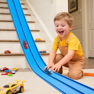 Flexible Race Track 15 Ft Starter Set, Flex Tracks for Kids 3+ with Strong Suction Cups, Flexible Car Race Ramp Track Compatible with Hot Wheels and Diecast 1/64 Cars, Portable Rolls Up Race Tracks