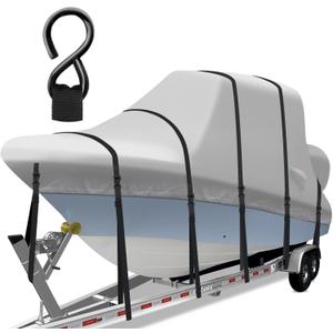 1400D Heavy Duty T-Top Boat Cover with Metal Buckles, 22-24ft Trailerable T Top Hard Top Boat Cover, Marine Grade TTOP Boat Storage Cover, Waterproof Center Console Boat with T TOP Roof, Gray
