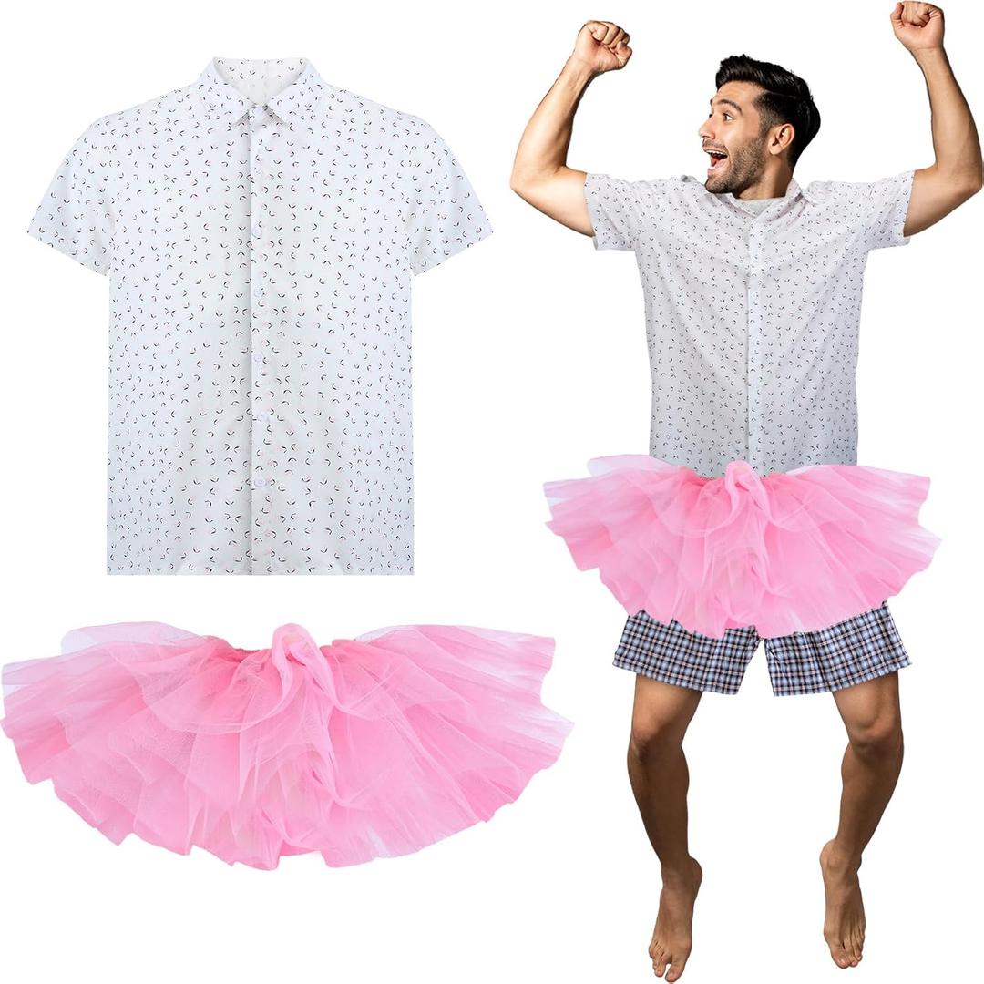 2 Pcs Halloween Detective Costume Adults Men Pink Tutu and Shirt Costume Accessories for Cosplay Classic Movie (X-Large)