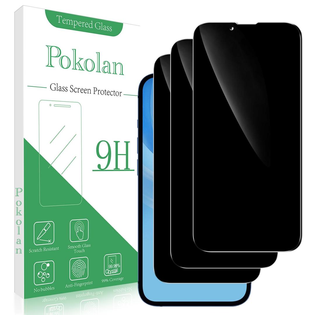 Pokolan (3-Pack Privacy Screen Protector for iPhone 13 Mini 5.4-Inch Anti Spy Tempered Glass, Full Coverage, Bubble Free, Case Friendly
