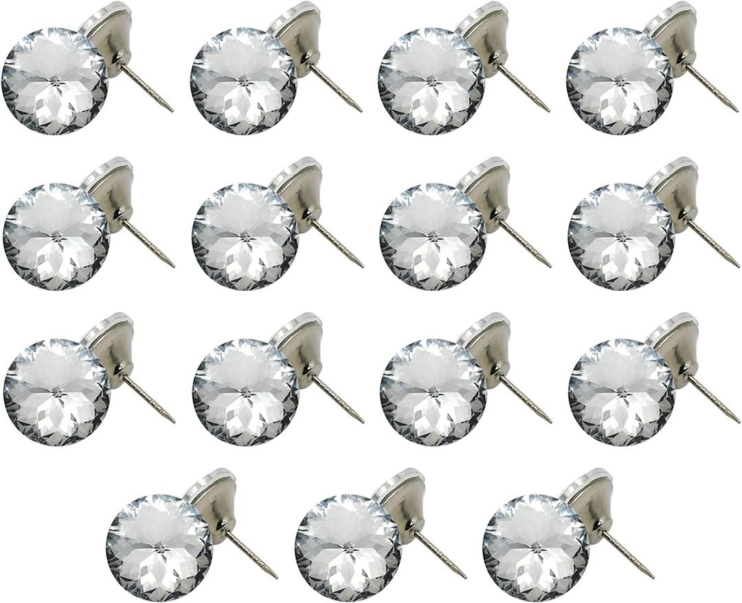 30PCS 30mm/1.18" Crystal Upholstery Tacks, Clear Crystal Head Upholstery Nails, Imitate Diamond Buttons for Tufting DIY Crafts Sofa Bed Headboard Wall Decoration