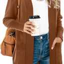 SUEANI Women's Open Front Casual Long Sleeve Knit Classic Sweaters Cardigan with Pockets(Large, Brown)