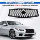 Front Bumper Upper Grille accessories Compatible with 2014-2017 Infiniti Q50 Replacement Shroud W/Camera Hole Air Inlet Gloss Black Mesh Grill 623104HB1B