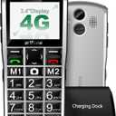 4G Volte Big Button Cell Phone for SeniorsEasy-to-use Unlocked Phones with SOS Button2MP Camera2.4" LCDSuper-Loud SpeakerSpeed Dial1800mAh BatteryCharging DockDual-Nano SIM - Silver