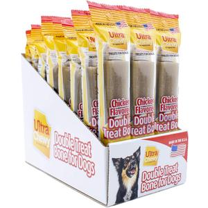 Ultra Chewy Chicken Double Treat Bones Dog Treats, 24 Count Long-Lasting, Made in USA, For Large and Small Breeds, Highly Digestible, Ideal for Aggressive Chewers, Best By: Dec 2027