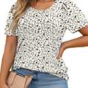 VISLILY Womens-Plus-Size-Summer-Tops Trendy Puff Short Sleeve T Shirts Cute Flowy Pleated Blouses Casual Crewneck Tunics Tee (XXL)