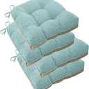 ELFJOY Chair Cushions for Dining Chairs 18" x 18" x 3" Kitchen Chair Cushions Set of 4 Tufted Chair Pads with Ties and Non-Slip Backing Comfortable Seat Cushion for Indoor Dining Room,Light Blue