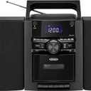 JENSEN 10-Watt Portable Bluetooth Home Stereo System with Detachable Speakers, CD/Cassette Players, AM/FM Radio, Alarm Clock, and Remote (CD-785)