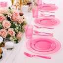 WDF 180 Pieces Pink Plastic Silverware Disposable - Clear Pink Cutlery Sets 60 Forks, 60 Knives and 60 Spoons - Heavy Duty Disposable Utensils for Wedding, Party