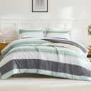 Litanika Oversized King Comforter Set Sage Green 128x120-3 Pieces Lightweight Green White Colorblock Stripe Fluffy Bedding Comforter Sets, All Season Bed Set, Super King Plus
