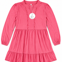 ANRABESS Womens Long Sleeve Dress 2025 Fall Casual V Neck Tiered Flowy Swing Short Mini Dresses Beach Travel Vacation Outfits Medium Hot Pink