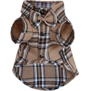 Soft Casual Dog Plaid Shirt,Gentle Dog Western Shirt Pet Clothes, Dog Cotton Shirt with Bow Tie for Wedding,Christmas Costumes (Medium, Dark Khaki)