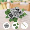N&T NIETING Roses Artificial Flowers, 50Pcs Fake Flowers Foam Roses with Stems for DIY Wedding Bridesmaid Bridal Bouquets Centerpieces Party Home Decoration Baby Shower, Silver White and Silver Grey
