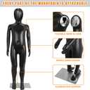 Child Mannequin, Kids Mannequins Full Body 43.3 Inches, Black Children Dress Form Mannequins, Realistic Detachable Manikin Body Display with Metal Base