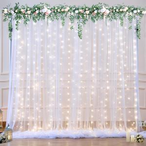 10ft x 10ft White Tulle Backdrop Curtain with Lights String for Parties Wedding Bridal Shower Sheer White Curtain Backdrop for Birthday Baby Shower Photo Booth Background Decorations 10ft x 10ft White Tulle Backdrop Curtain with Lights String for Parties Wedding Bridal Shower Sheer White Curtain Backdrop for Birthday Baby Shower Photo Booth Background Decorations