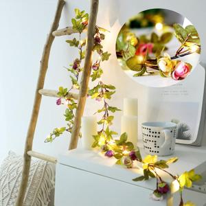 Artificial Rose Flower Vine String Lights,20 LED 2 Meter 6 ft Battery Operated Rose Flowers Ivy Garland Fairy Lights for Wedding Birthday Garden Party Gifts Decorations (White+Pink rose 3 Modes / 20led)