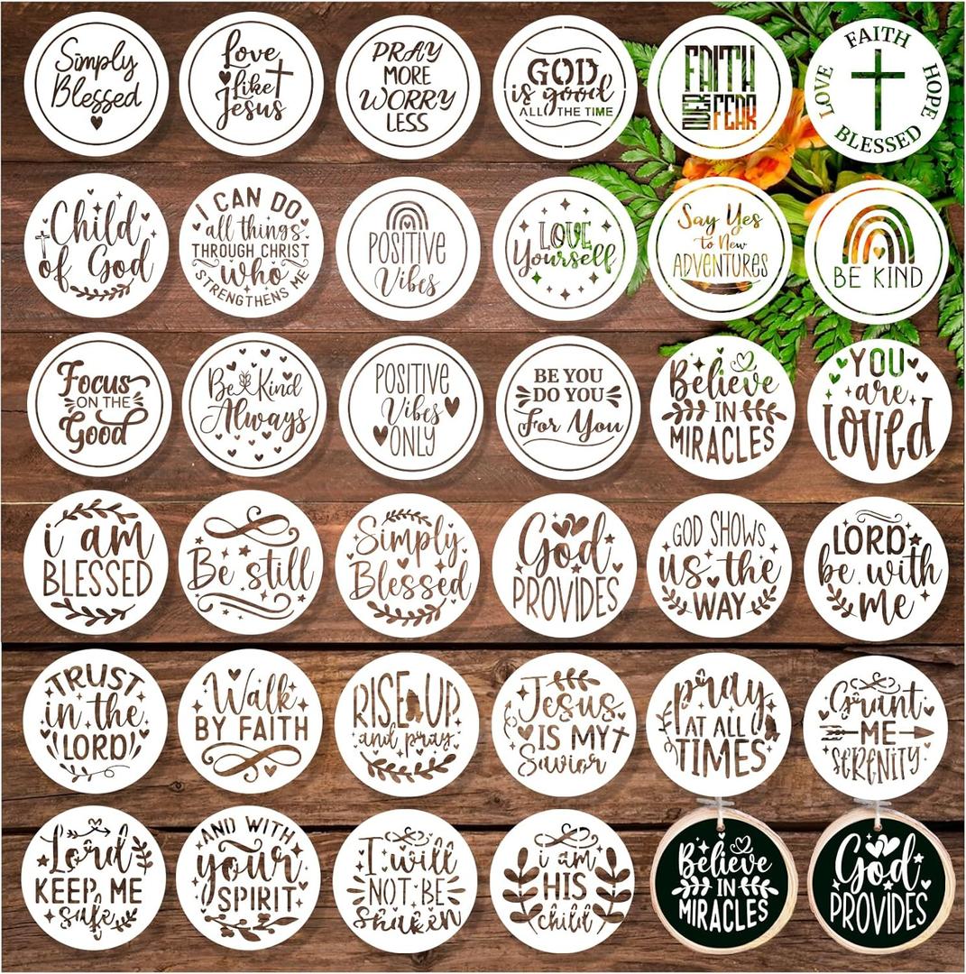 34 Pieces Inspirational Word Stencils 3 in Motivational Quotes Stencils Reusable Christian Saying Stencil for Painting on Wood Signs Wall Home Decor (34pcs Words)