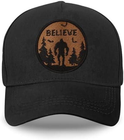 Bigfoot Trucker Hat for Men, Big Foot Sasquatch Gifts, Adjustable Embroidered Bigfoot Baseball Cap Black