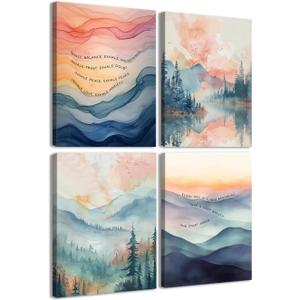 4pcs Inhale Exhale Mental Health Canvas Wall Art Prints, Therapy Office Decor, Watercolor Abstract Prints for Wall Decor, Calming Breathe Poster for Therapy Counselling Room 8x10 Ready to hang
