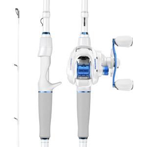 KastKing Centron Lite Fishing Rod and Reel Combo, IM6 Graphite 2Pc Blanks, Stainless Steel Guides with Ceramic Rings, Contoured EVA Handles & Fighting Butt, Split or Full Rear Handle Design, 6'0" M Right Handed Reel White