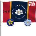 Embroidery Double Sided New Mississippi Republic Sates Flag 3x5 FT Outdoor- 340D Heavy Duty Missippi MS Flags Canvas Header with 2 Brass Grommets Easy to Rising