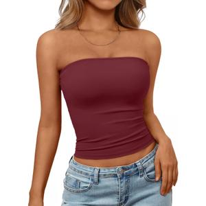 Trendy Queen Women's Strapless Bandeau Crop Top (Burgundy), S