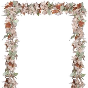DearHouse 2 Pack Fall Maple Leaf Vine, 5.9Ft/Piece Hanging Garland White Autumn Foliage Thanksgiving Decor for Home Wedding Fireplace Party Christmas (White&Orange)
