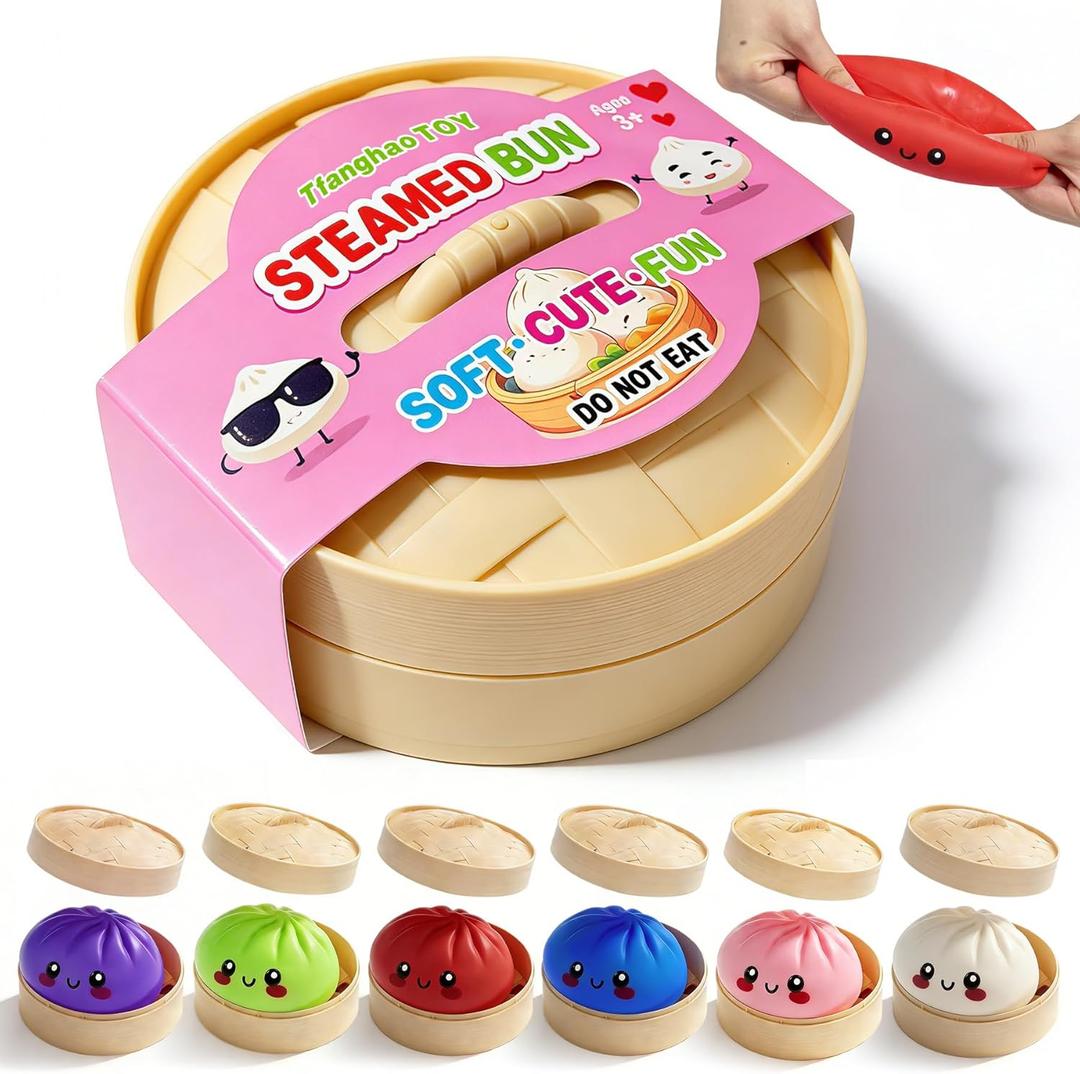 Dumpling Squishy, 3.4 Inch Squishy Dumpling Mystery Box, Colorful Dumpling Stress Balls Fidget Sensory Toy, Easter Basket Stuffers with Food Steamer Stretchy Desk Toys (1 Pack)