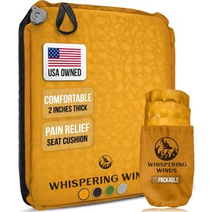 Whispering Winds Inflatable Seat Cushion for Air Travel, Stadium, Hiking, Airplane - Lightweight, Leakproof Self-Inflating Seat Cushion Foam Pad for Sitting, Camping, Car (L-Dark Gold) (Large)