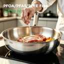 COOKER KING 12" Wok Pan with Lid, Stainless Steel Deep Skillet for Stir-Fry