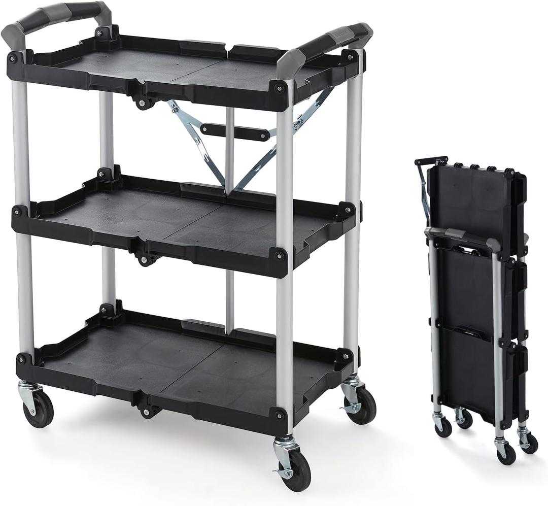 Olympia Tools 85-188 Pack-N-Roll Folding Collapsible Service Cart, 150LB Capacity, Black (150LB, Black)