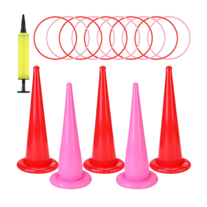 16 Pcs Pink Ring Toss Game Set Wedding Party Games with Inflatable Ring Toss and Pump Indoor Outdoor Garden Game Supplies for Home Family Carnival Party Decorations