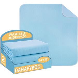 DAHAPYBOO Washable Underpads, 34x36 2 Pack Incontinence Bed Pads,Heavy Absorbency Reusable Bed Pads for Elderly,Kids,Adults and Pets,Bed Pads Washable Waterproof Quick Drying for Bed, Sofa, Floor